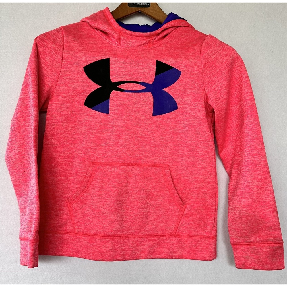 Under Armour Hoodie Logo Pullover Girls Medium Pink Excellent